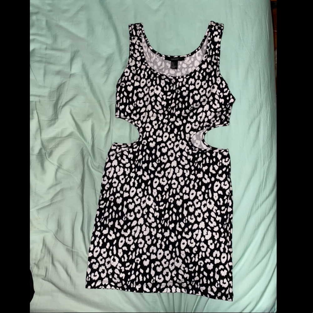 Black & White Animal Print Cut Out Mini Dress